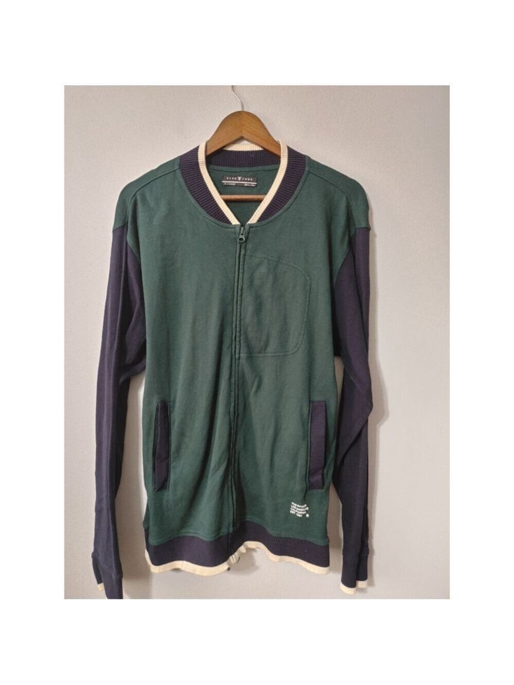 Men's FIVE FOUR Bomber Tracksuit Style Jacket XL Green Navy Blue